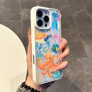 Magnetic Compatible Case for iPhone 17 16 E Pro Max 15 Plus 14 13 12 11 XS XR, Kawaii Underwater Creatures Pattern | Lightweight, Shockproof, Silicone, Aesthetic, and Scratch Resistant