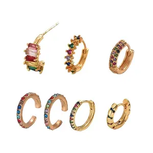 7pcs/set Earring Copper Gold Earrings Unique Design Sense For Women Colorful Diamond-Encrusted Elegant Stud Earrings