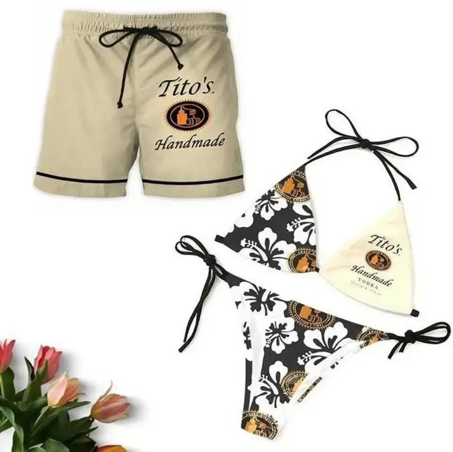 Hawaiian Shorts & Bikini Set, Full Print String Bikini & Summer Holiday Casual Hawaiian Shorts, Gift for Men Women, Perfect for Beach, Pool, Gym, Outdoor Activities Hawaiian Shorts & Bikini Set