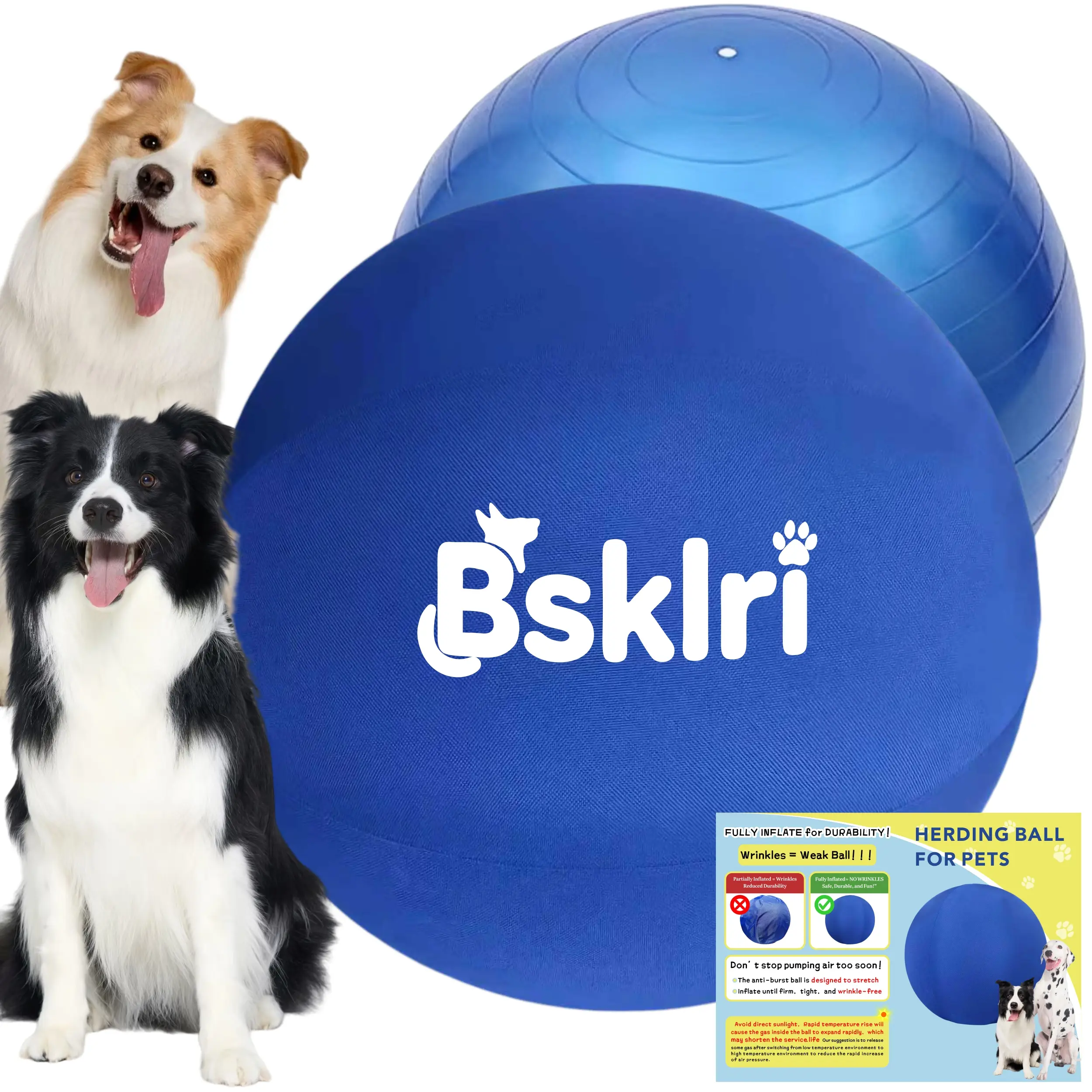 Inflatable Herding Ball for Dogs - Fabric Interactive Training Ball, Push & Chase Outdoor Toy for Herding Exercise & Mental Stimulation