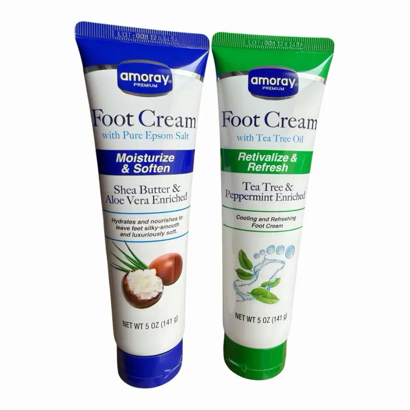 Amoray Foot Cream 2-Piece Set - Tea Tree & Peppermint, Shea Butter & Aloe, Cooling and Refreshing Foot Care Cream