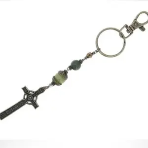 Connemara Marble Antique Tone lona Cross Celtic Ireland Key Chain
