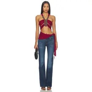 Jaded London Mesh Wrap Top in Burgundy