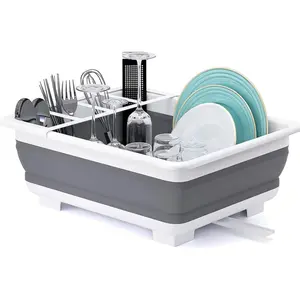 Collapsible Dish Drying Rack – Portable Foldable Drainer with Utensil Holder for Kitchen, RV & Camping