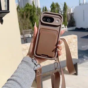 Luxury Silicone Wallet Card Holder Slot Phone Case with Crossbody Lanyard Strap for Google Pixel 10 9 Pro 9A 8 7 Pro XL 10Pro