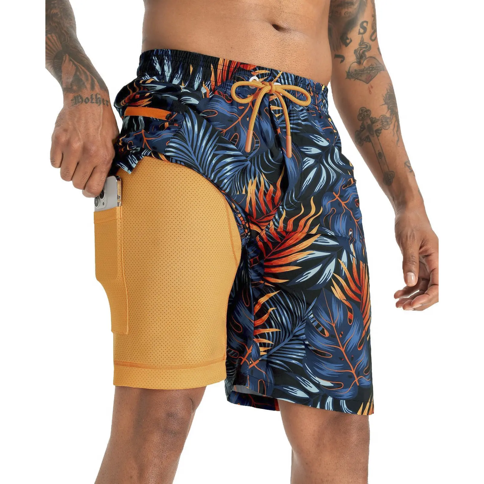 APTRO Men's 9" Swim Trunks with Compression Liner & Zipper Pockets Quick-Dry 2-in-1 Board Shorts for Beach & Pool - Swimtrunks