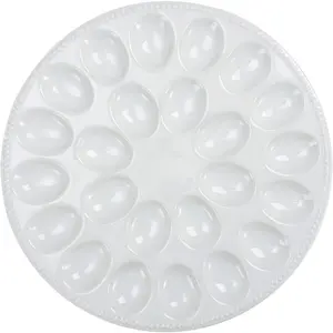 Buyajuju Deviled Egg Plate, 13.8 inch Egg Dish, Holds 24 Eggs, Egg Tray Fit Deviled Eggs Perfectly, White Porcelain