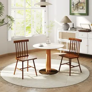 2-Piece Farmhouse Dining Chairs, Light Brown Rubber Wood Frame Spindle Back Chairs for Dining Room, Indoor Kitchen Furniture