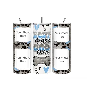 Custom Best Dog Dad Ever Add 4 Photos and Pets Name! Bottle Drinkware