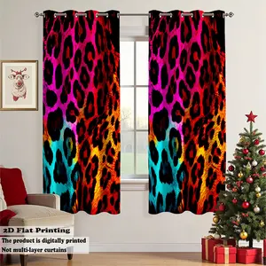 2D Flat Printing 2pcs Grommet Curtains, Colorful Leopard Print Art Panel for Fashionable Privacy & Decor, Easy Install for Home & Commercial Use