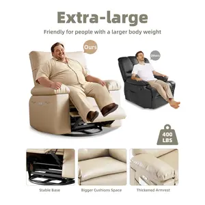Manual Recliner Chair for Living Room, 360 Degree Swivel Massage Recliner Chair with Remote Control, PU Leather Lounge Chair with Side Pocket, Wide Single Sofa Seat, Beige