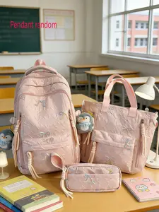 3pcs Large capacity women's backpack, lightweight backpack with zipper closure and bow tie, Stylish daypack, casual and cute, suitable for students to go to school, commuting, shopping