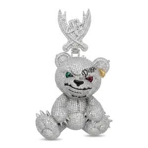 ③③SPACEICE Iced Out 5A CZ Diamonds Solid metal based Angry Bear Pendant-3 Inches-190g,Hip-hop Jewelry for Men,Women