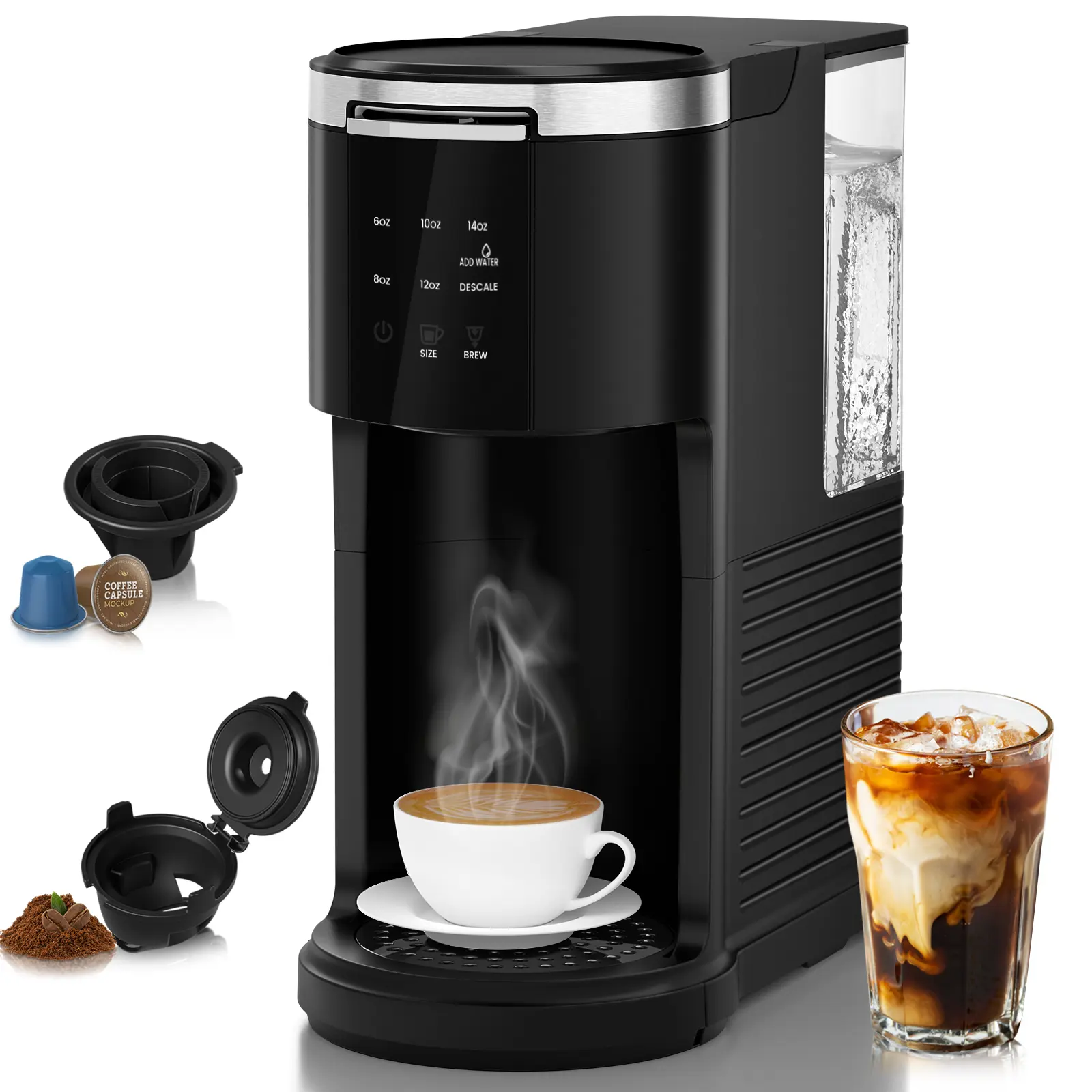 Coffee Machine K-Cup Pods & Ground Coffee Maker, Latte and Cappuccino Maker, 5 Brew Sizes Up To 14 Oz, with 40oz Removable Water Tank, Self-cleaning Function, Black Coffee Machine K-Cup Pods & Ground Coffee Maker, Latte and Cappuccino Maker, 5 Brew Sizes Up To 14 Oz, with 40oz Removable Water Tank, Self-cleaning Function, Black