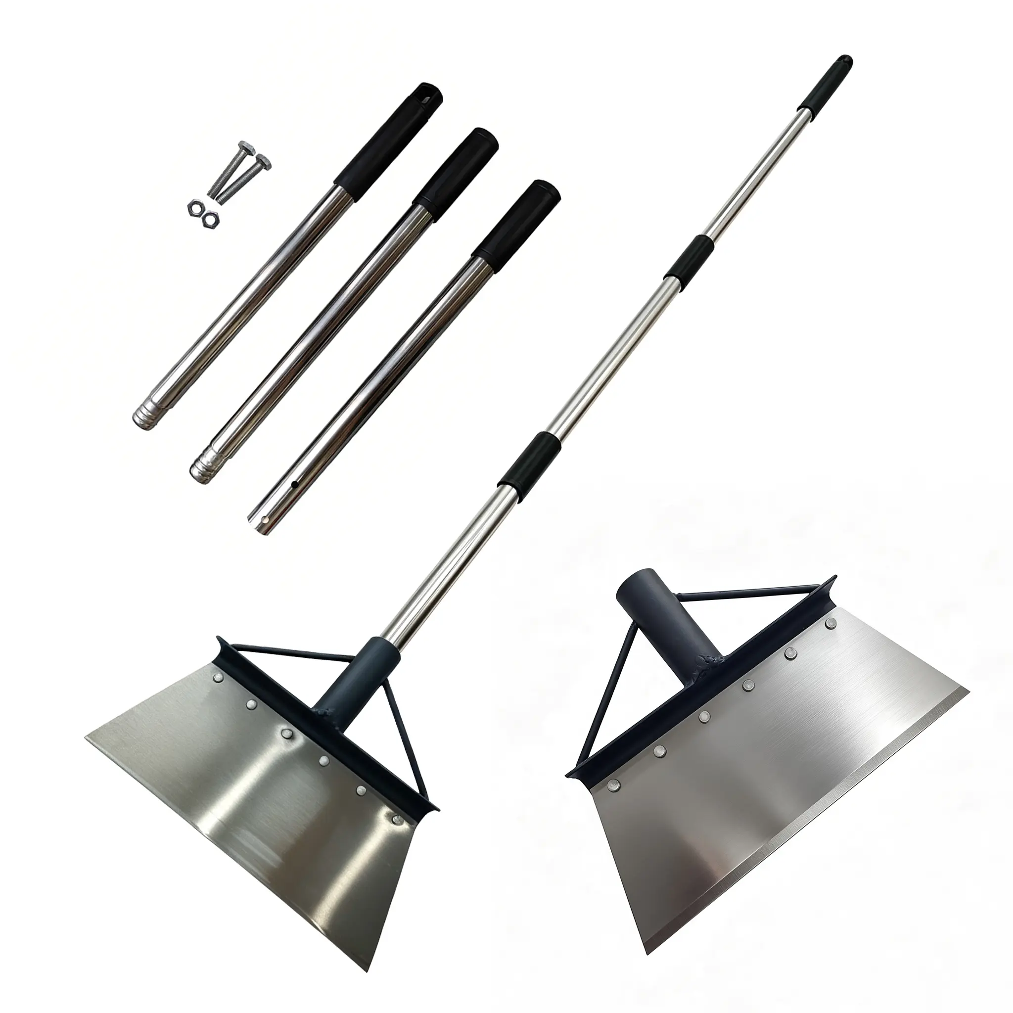 Snow Flat Shovel, Heavy Duty Weed Scraper, Adjustable Stainless Steel handle, Multifunctional Garden spade forlawn edging, digging, snow & ice removal, Suitable for Gardens, Sidewalk, driveway