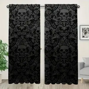 Skeleton print curtain two-piece set, Privacy Grommet Curtains, decorative curtains for bedroom and living room, unique home and room decoration