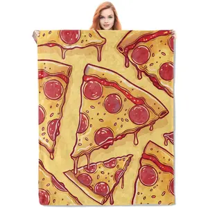 Pizza Fleece Blanket Gifts for Both Kids and Adults, Fun Food-themed Cozy Throw Blankets, Soft and Warm Plush Blankets for Home Decoration,
