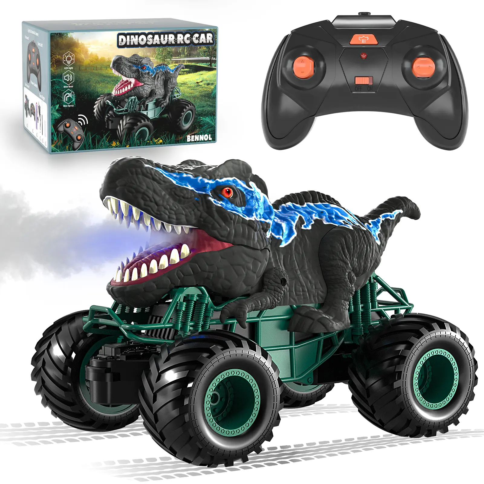 Remote Control Dinosaur Car, 2.4Ghz RC Dinosaur Truck Toys, Electric Hobby RC Car Toys with Smoke& Light & Sound Spray, Christmas New Year Birthday Gift