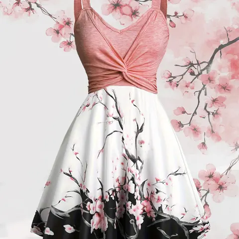 Women's Floral Print Dress, Elegant Casual Boho Fashion Dress Sleeveless Dress for Summer, Ladies Clothes for Holiday Vacation Daily Wear, Bohemian Romantic Dress