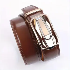 Men's Genuine Leather Ratchet Belt Adjustable Automatic Buckle Durable Alloy Buckle High Quality Leather Casual Business Style Ideal Gift For Valentine's Day And All Occasions