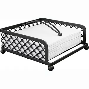 Napkin Holder for Table - Flat Napkin Holders for Dinner in kitchen or Dining room | Luxury restaurant Countertops & Outdoor Tables - Black Metal .