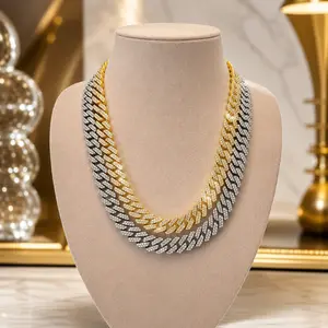 Two-Tone Paved CZ Cuban Link Necklace Chunky Gold Silver Tone Hip Hop Statement Jewelry for Men/Women Party Daily Wear Gift