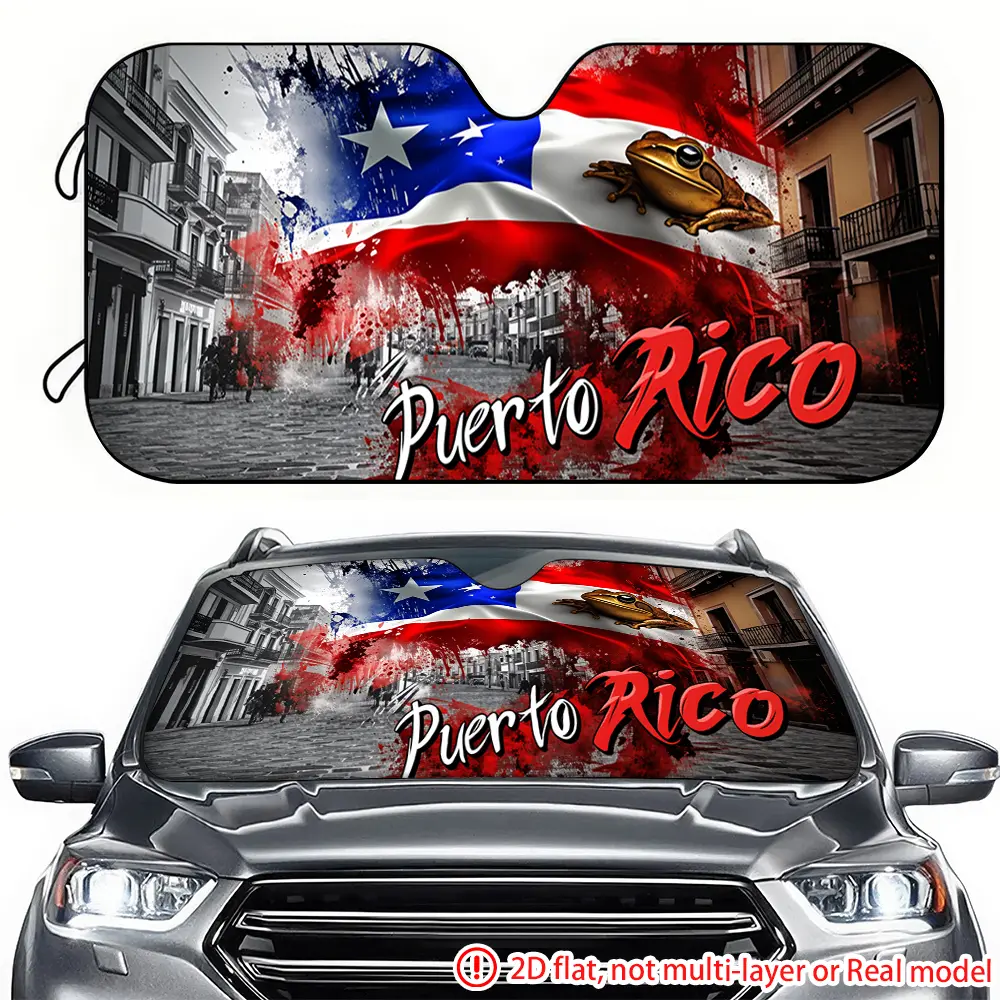 1pc Puerto Rico themed car sunshade 2D high-definition printing, Car Sunshades For Windshield effectively blocks sunlight, suitable for decorating the front windshield of trucks, General Motors, and SUVs, Sun Cover For Car Windshield