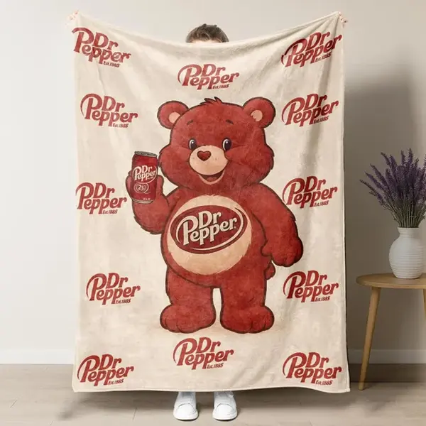 Dr Pepper Funny Bear Flannel Blanket Soft and Warm Cozy Blanket Soft Fluffy Lightweight Fluffy Blanket Soft Fleece Blanket Decorative Giftable