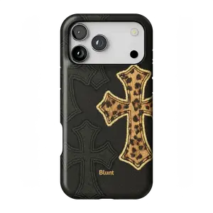 Cheetah Cross Aesthetic Tough Phone Cases | BLUNT Phone Case - for iPhone 17 16 15 14 13 12 11 Series | Gothic Cross Phone Case | Trendy 2025 Phone Case | Shockproof Protection | Gift for Her