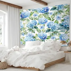 Blue Hydrangea Floral Tapestry, Watercolor Flower Wall Hanging Tapestries, Botanical Pattern Wall Blanket Backdrop Decor, Elegant Garden Style Room Decor for Bedroom Living Room Dorm, Nature-Inspired Wall Art
