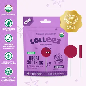 Lolleez Organic Throat Soothing Pops for Kids, Mixed Berry