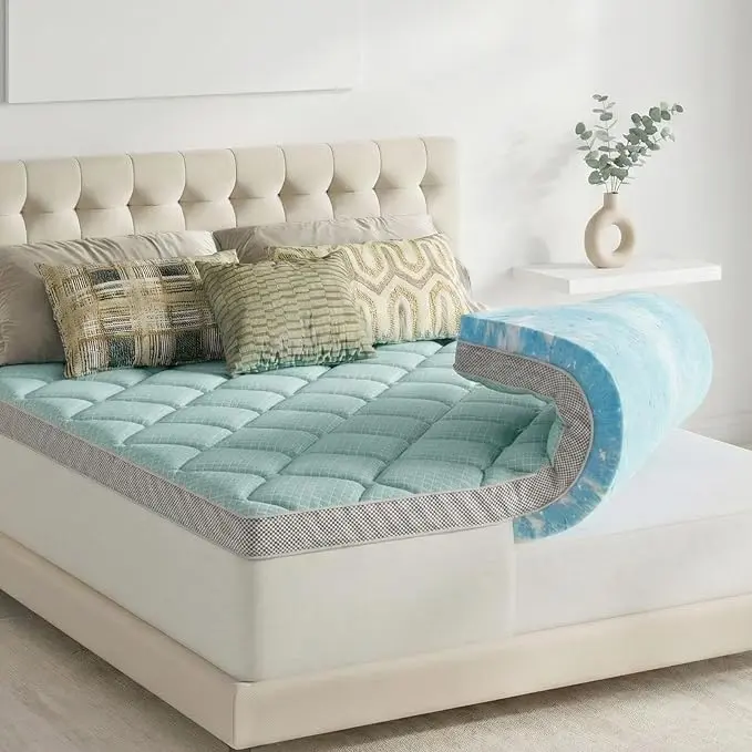 Novilla Cooling Mattress Topper Full/Queen/King - Dual Layer Olefin + Cotton, Gel Memory Foam, 40% Cooling,Machine Washable, Ideal for Bedroom & Home Use