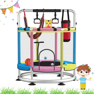 Small trampoline gift 55" Toddler Trampoline Indoor & Outdoor, 440lbs Capacity Baby Trampoline with Enclosure, No-Gap Safe Design,,Swing,Sandbag,Ring,Ocean Balls,Gifts for Boys&Girls kids