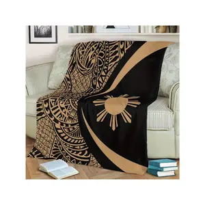 Luxury Quilted Bohemian Philippine Tropical Blanket - Soft Flannel Bedspread Suitable Seasons, Retro Bed Cover With Philippine Islands Map & Tropical Design, Cultural Bedding