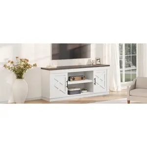 Garvee Entertainment Center with TV Support for 65-70 Inch TVs, 65-Inch Wide Console Featuring 2 Doors and Open Storage Shelves, Rustic Style