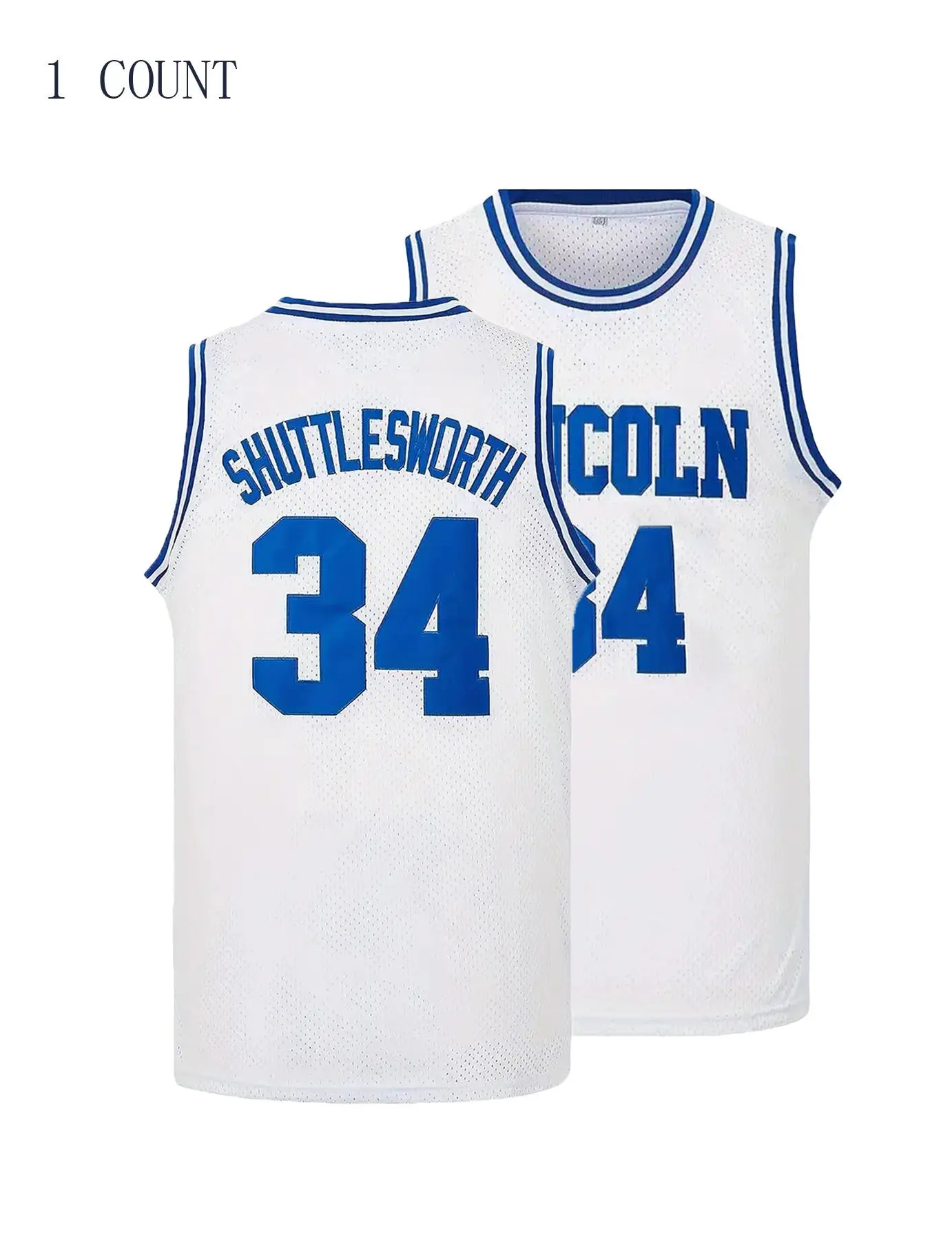Men's Lincoln #34 Embroidery Basketball Jersey, Embroidery Sportswear, Loose Breathable Sleeveless Round Neck Vest Top, Workout Tops, Basketball Jerseys for Outdoor Sports Running and Workout, Sports Clothing, Apparel Jersey, Sports Style Jersey
