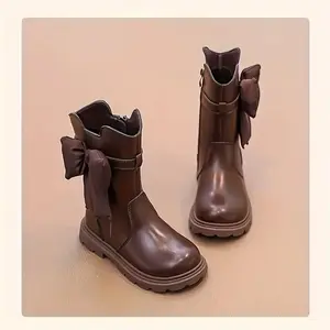 New2025 New Girls' BootsCushioned Insole, Durable & Soft Fabric Lining - All-Season Round-Toe Brown Boots for School, Outdoor & Casual Attire ( to)