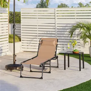 Costoffs Adjustable Outdoor Sun Lounger, 5-Level Folding Tanning Bed for Deck & Backyard, Portable Design for Summer Vibes