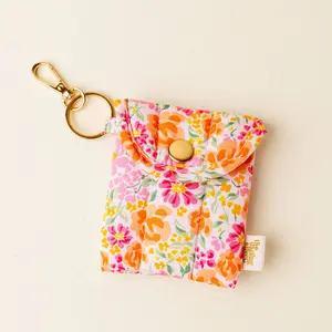 Puffy Earbud Case Keychain-Secret Garden Pink