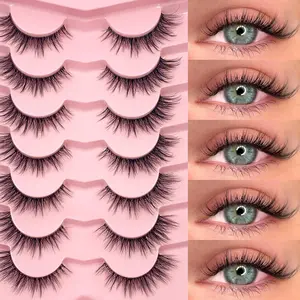 7 Pairs Eyelashes Natural Look Wispy Cross Eye Lashes Clear Band Lashes 3D Fluffy Soft Lashes Makeup Extension False Eyelashes