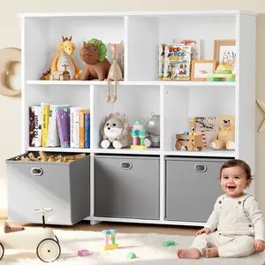 39'' Toy Storage Organizer with 3 storage cabinet Removable Toy Bins, 5 cabinet storage, Bookshelf for Kids, Playroom Organization and Storage Bins