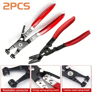 2-Piece Steel Hose Clamp Pliers + Car Interior Clip Removal Tool, Automotive Clamps for Door Panels, Vehicle Maintenance, Radiator Heater