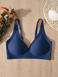 Jelly Bra Deep V Push-Up Bralette, Seamless Wireless Comfortable Casual Fitted Lingerie, Removable Pads Anti-Sagging Medium Support Women's Underwear