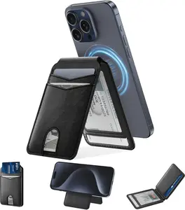 Wallet Compatible with Magsafe:  Phone Wallet & Card Holder for   16 15 14 13 12 Pro Max - Adjustable Mag Safe Wallet Stand with 4 Card Slots - Black