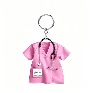 Cute Nurse Uniform Keychain, Acrylic Medical Worker Bag Charm, Thoughtful Nurse Appreciation Gift Viral Nurse Keychain, Cute Acrylic Healthcare Worker Bag Charm, Nurse Life Key Ring Gift for Women