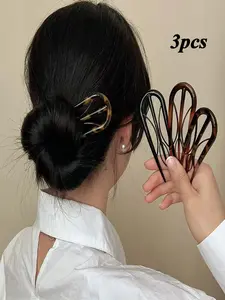 3pcs French Hair Pins for Women, Tortoise Design, Tortoise Shell Finish, Suitable for Both Thin & Thick Hair, Ideal for Various Hairstyles