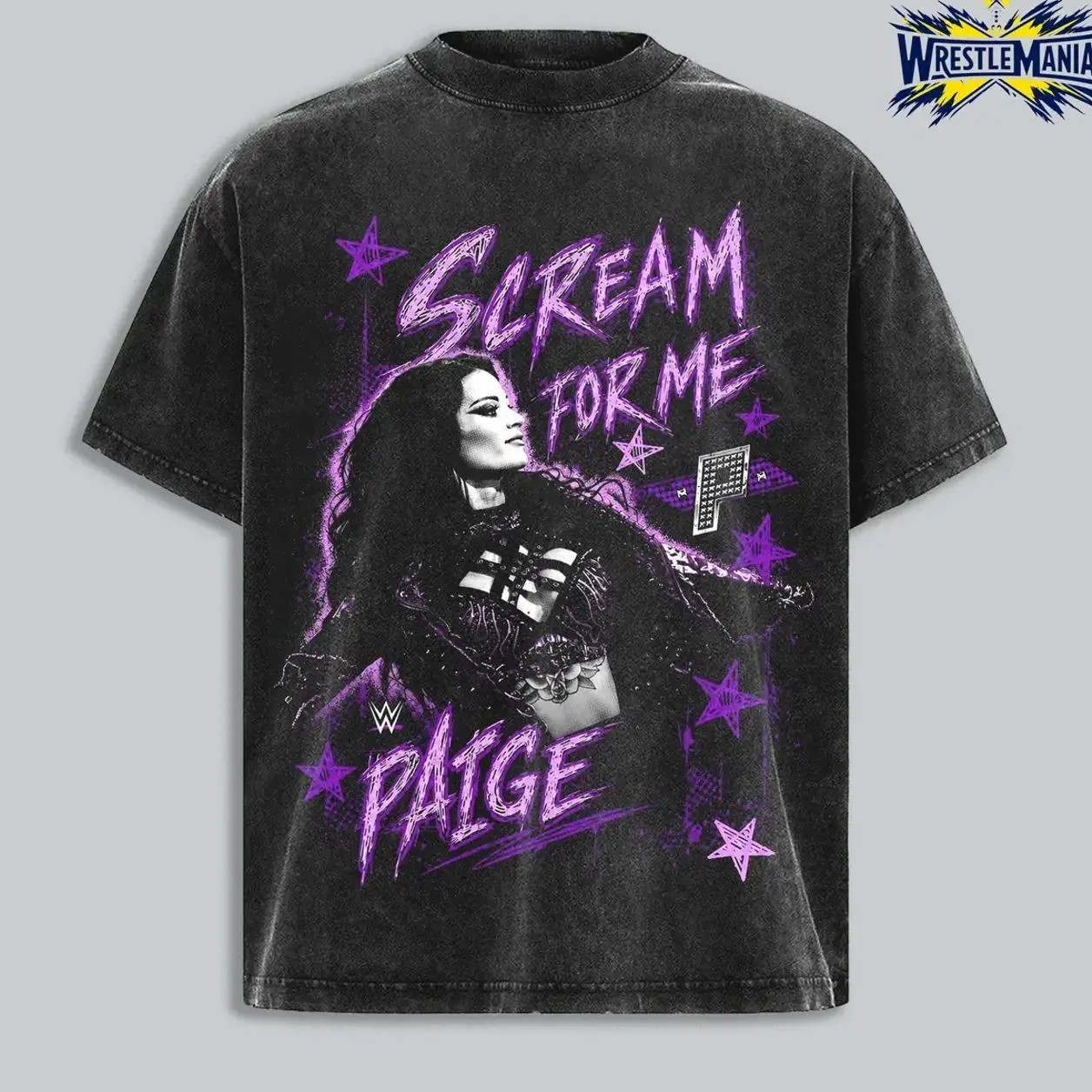 Paige Scream For Me Graphic T-Shirt | WWE Women's Wrestling Vintage Tee | Premium Heavyweight Cotton Oversized Shirt | Purple Grunge Streetwear | Wrestling Fan Gift 1BI