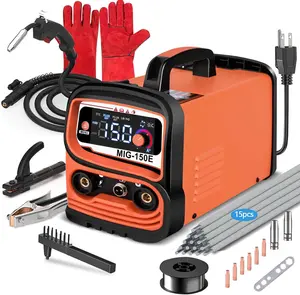 GNI Flux Core MIG Welder/Stick Welder/Lift TIG 3 IN 1 Welding Machine, Synergy 150A MIG Welder 110V, IGBT Inverter Welder Machine with Large LED Display, MINI Portable Gasless MIG Welder