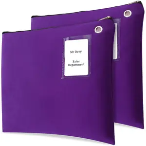 2 Pcs 18" x 14" Purple Large Canvas Interoffice Mailer Transit Sack Zipper Pouch with Grommet Interoffice Mail Bag