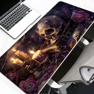 Gothic Purple Rose Skull Large Gaming Mouse Pad Made for Gaming,Aesthetic Desktop Drotection Pad,Washable Rubber Pad Non-Slip Lock Edge Multi-Size Mouse Pad Suitable For Home Office,Gaming Room Accessories,Good Gift for Family and Friends Happy Halloween